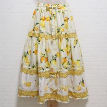 黄レモン刺繍パッチワークスカート