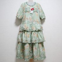 【ゆったり】薄荷リボンテディ段々ワンピース