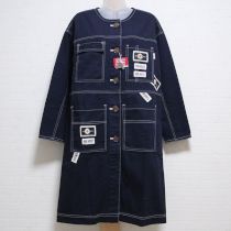 ネイビーネーム使いノーカラーロングジャケット