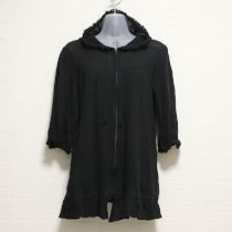 黒レース使いフード付きニットカーディ