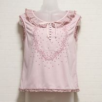 ピンク刺繍入り襟付きカットソー【3(M)】