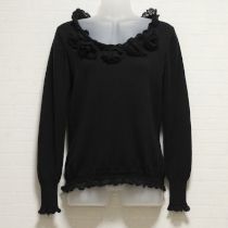 黒花モチーフ薄手セーター【11号】