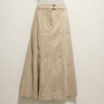 ベージュ裾プリーツストレッチデニムスカート【L】