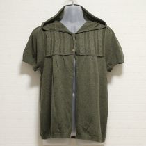 カーキケーブル編み使いフード付きカーディガン