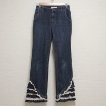 紺裾レースデニムパンツ【M】