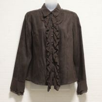 こげ茶フェイクレザーフリルブラウス【M】
