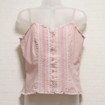 ピンクギンガム刺繍入りキャミソール