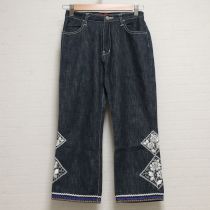 紺刺繍入りデニムパンツ【S】