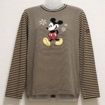 茶系ボーダーミッキーベロア長Tシャツ【S】