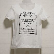 白カメリアロゴプリントTシャツ