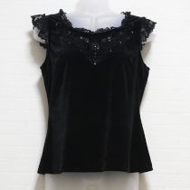 黒ビーズ刺繍入りベロアカットソー【L】