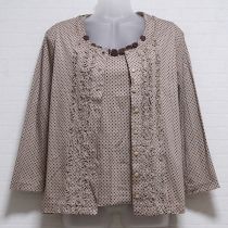 ベージュ水玉花モチーフ付きカットソーアンサンブル【M】