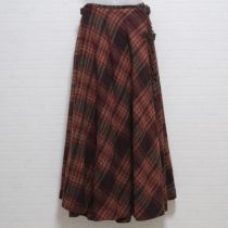 茶系チェックウール巻スカート