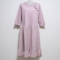 ピンク薔薇レースカットソーワンピース