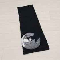 黒アーガイルニットコサージュ付きマフラー