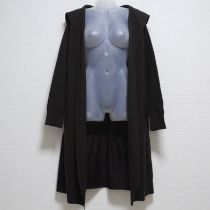 茶系バックティアードリブニットロングカーディガン