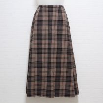 茶系チェック後ろ段々エプロンスカート