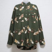 カーキシューズプリントボタンダウンシャツ【M】