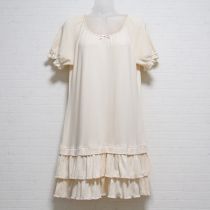 ベージュサテンリボン使いカットソーチュニック