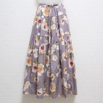 パープル絵画調薔薇柄スカート