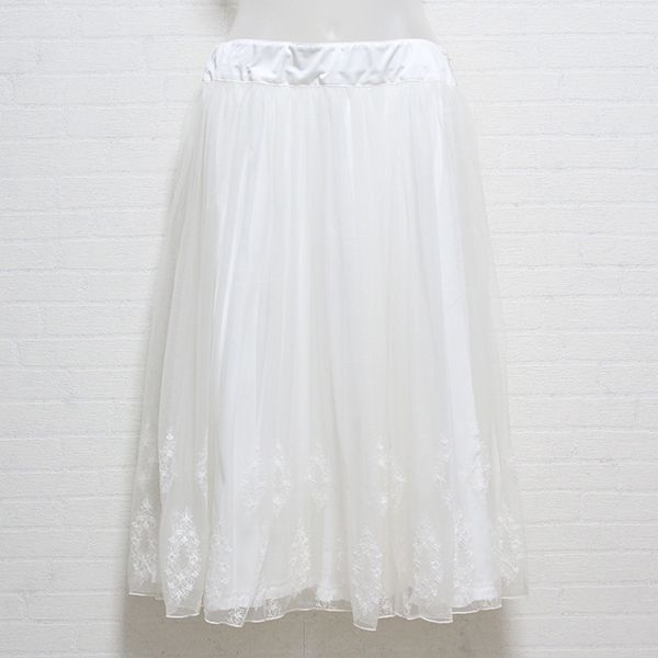 白フラワー刺繍チュールスカート【3(9号)】