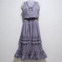 パープルピンタックローンワンピース