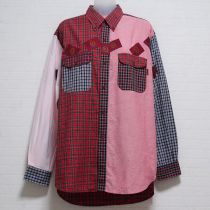 赤系Kエンブレムパッチチェックパッチワークシャツ【M】
