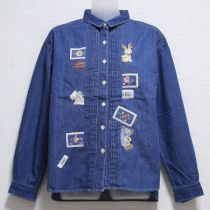 青パッチ&刺繍ライトデニムシャツ