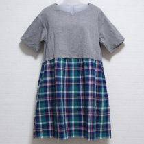 グレー×ブルーチェック切替えワンピース