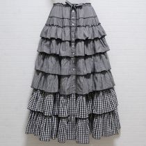 黒ミックスギンガム段々スカート