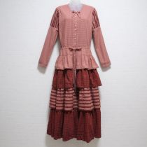 オレンジ系チェックピコフリル段々ワンピース
