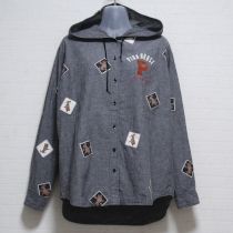 グレーバンダナうさぎ刺繍フード付きブラウス