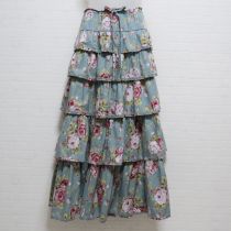 ブルーグレー薔薇プリント段々スカート