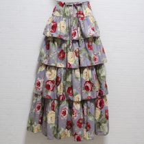 パープル薔薇プリント段々スカート