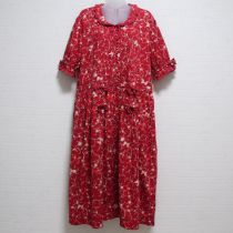 赤格子リボンプリントワンピース