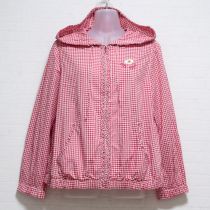 赤マーガレット刺繍ギンガムパーカー