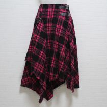 黒×ピンクチェックイレギュラーヘムスカート【L】