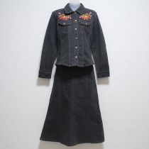 黒苺刺繍デニムジャケット&スカート【L】