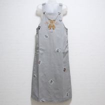 ブルーグレーバンダナうさぎ刺繍ジャンパースカート
