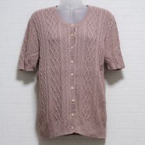 ピンク模様編み半袖カーディガン