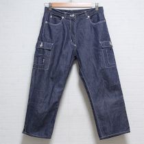 紺ロゴ入り七分丈カーゴパンツ【M】