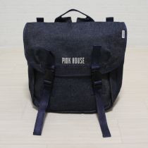 紺ロゴ刺繍デニムリュック