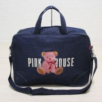 紺ギンガムくま刺繍2WAYデニムバッグ