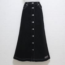 黒ロゴ刺繍ストレッチデニムスカート【4(L)】