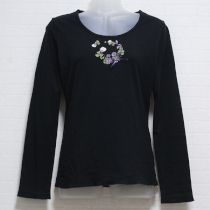 黒白つめ草リース刺繍長Tシャツ【M】
