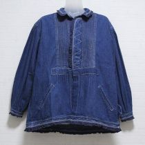 紺レース使いピンタックデニムブラウス