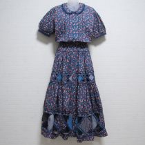 ブルー粒苺パッチワークワンピース