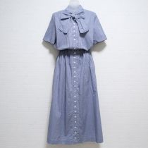 紺ギンガムタイ付ワンピース