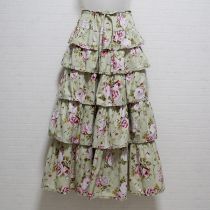薄荷系薔薇プリント段々スカート