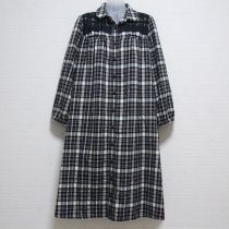 グリーン系チェックレース使いシャツワンピース
